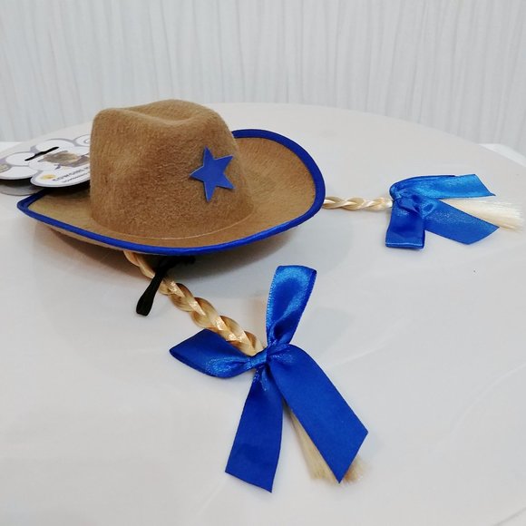 Other - NWT Dog Pet Cowgirl Hat with Blonde Braids Halloween Western Costume Size M / L
